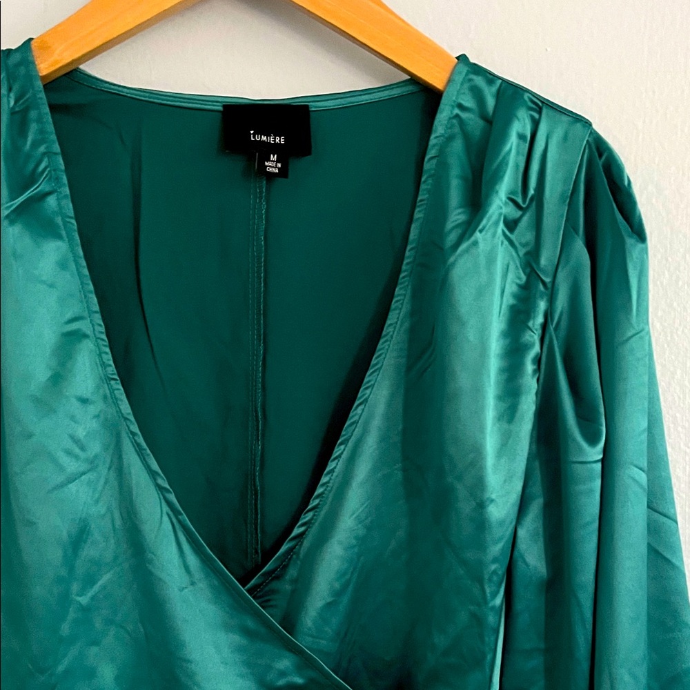 Nordstrom Teal Satin Silky Wrap Top